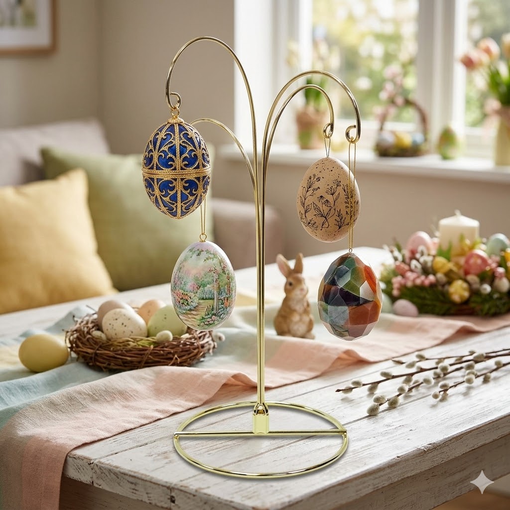 HOHIYA 2 Pack 4-Arm Ornament Display Stand 12 Inch Metal Hanging Holder for 4 Christmas Ornaments Multi-Hook Stand for Glass and Crystal Balls Brass Gold Art Craft Hanger